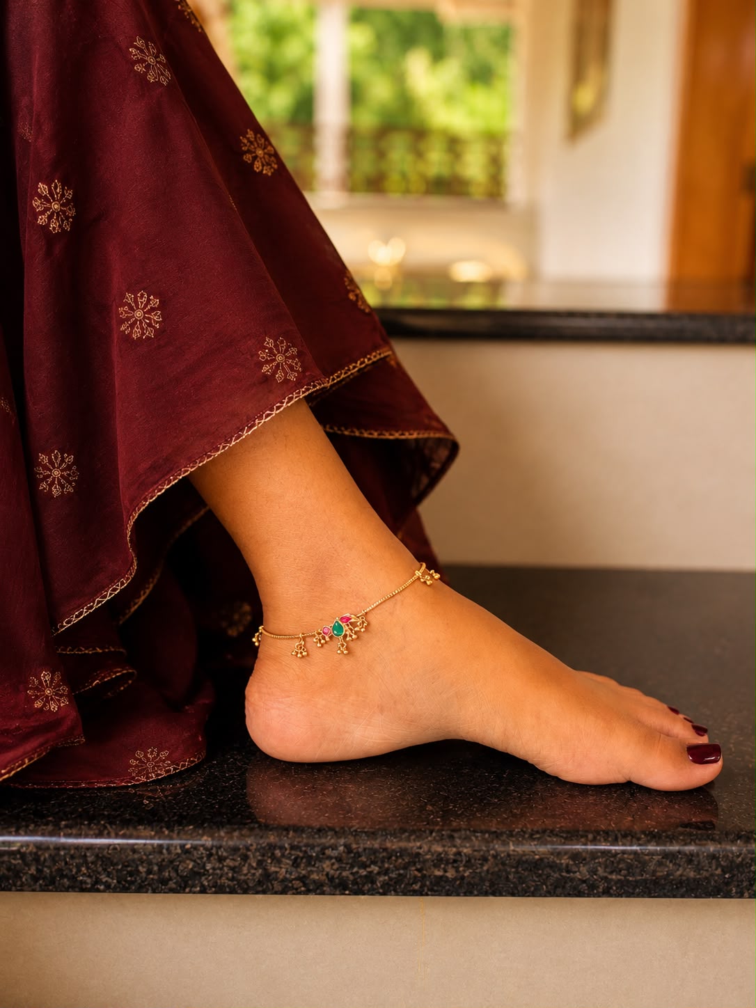 Emerald Ruby Charm Anklet - Image 2