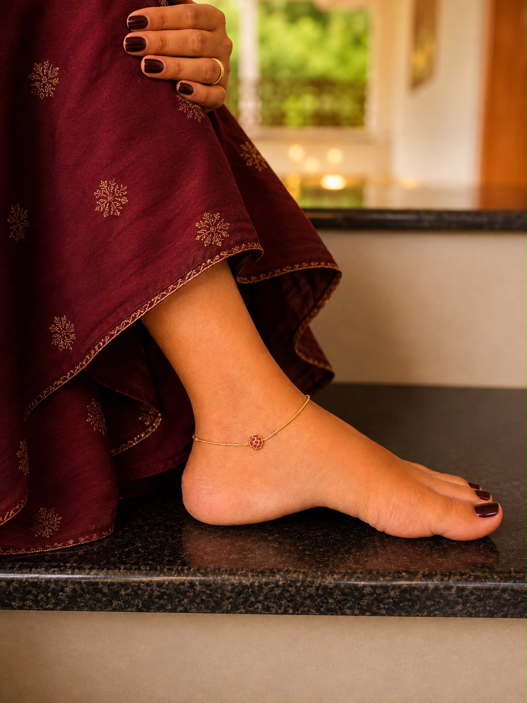 Ruby Petal Solitaire Anklet - Image 2