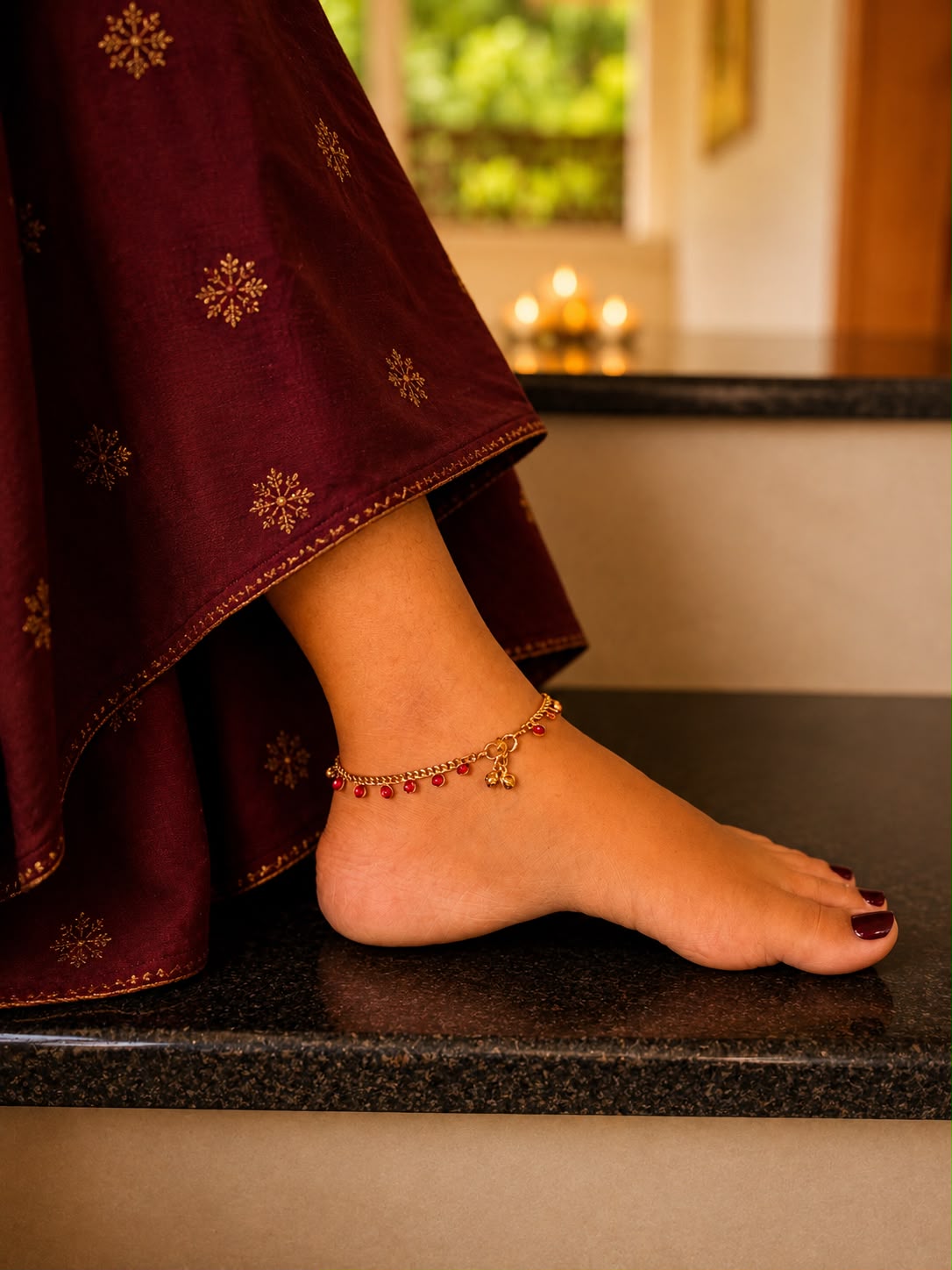 Ruby Drop Charm Anklet - Image 2