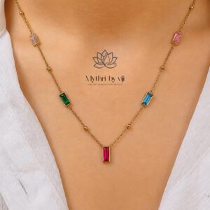 Anti-Tarnish Multicolour Baguette Chain