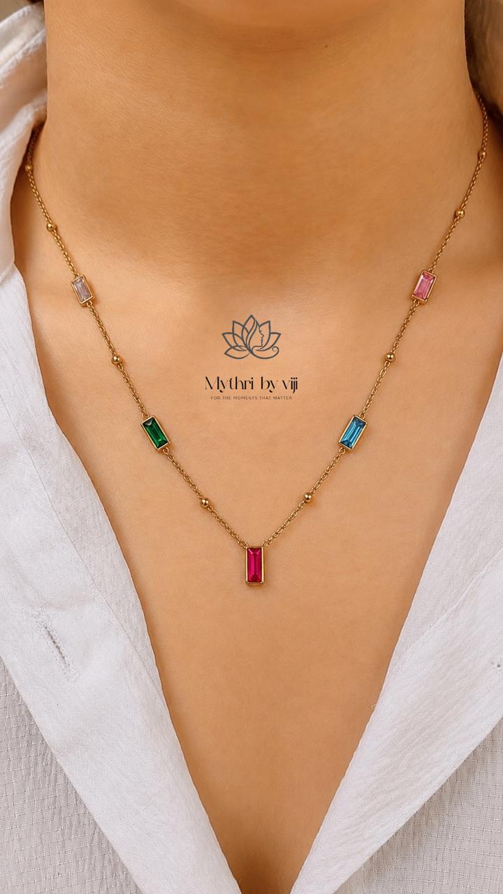 Anti-Tarnish Multicolour Baguette Chain