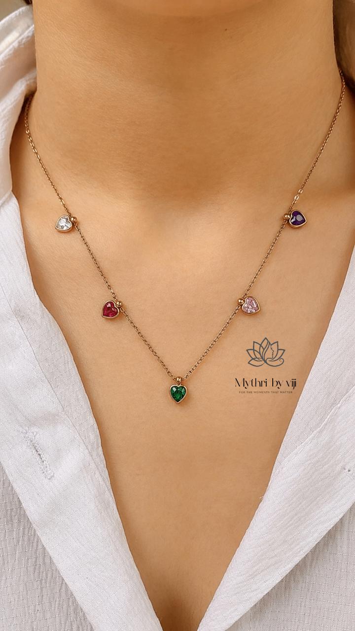 Antitarnish Multicolour Heart Necklace