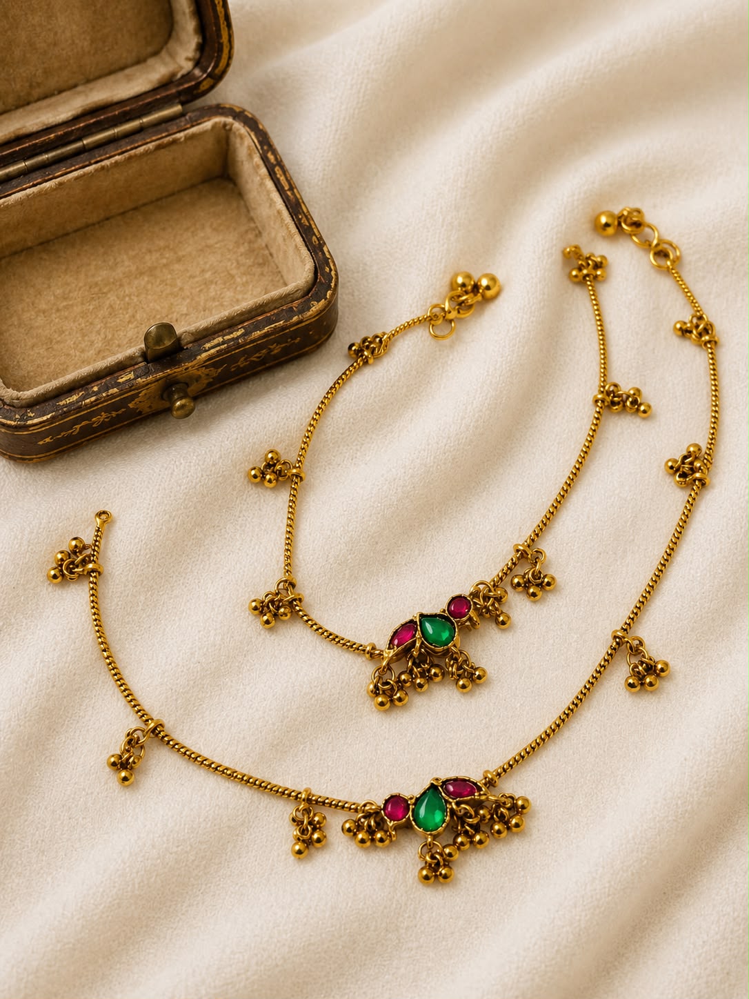 Emerald Ruby Charm Anklet