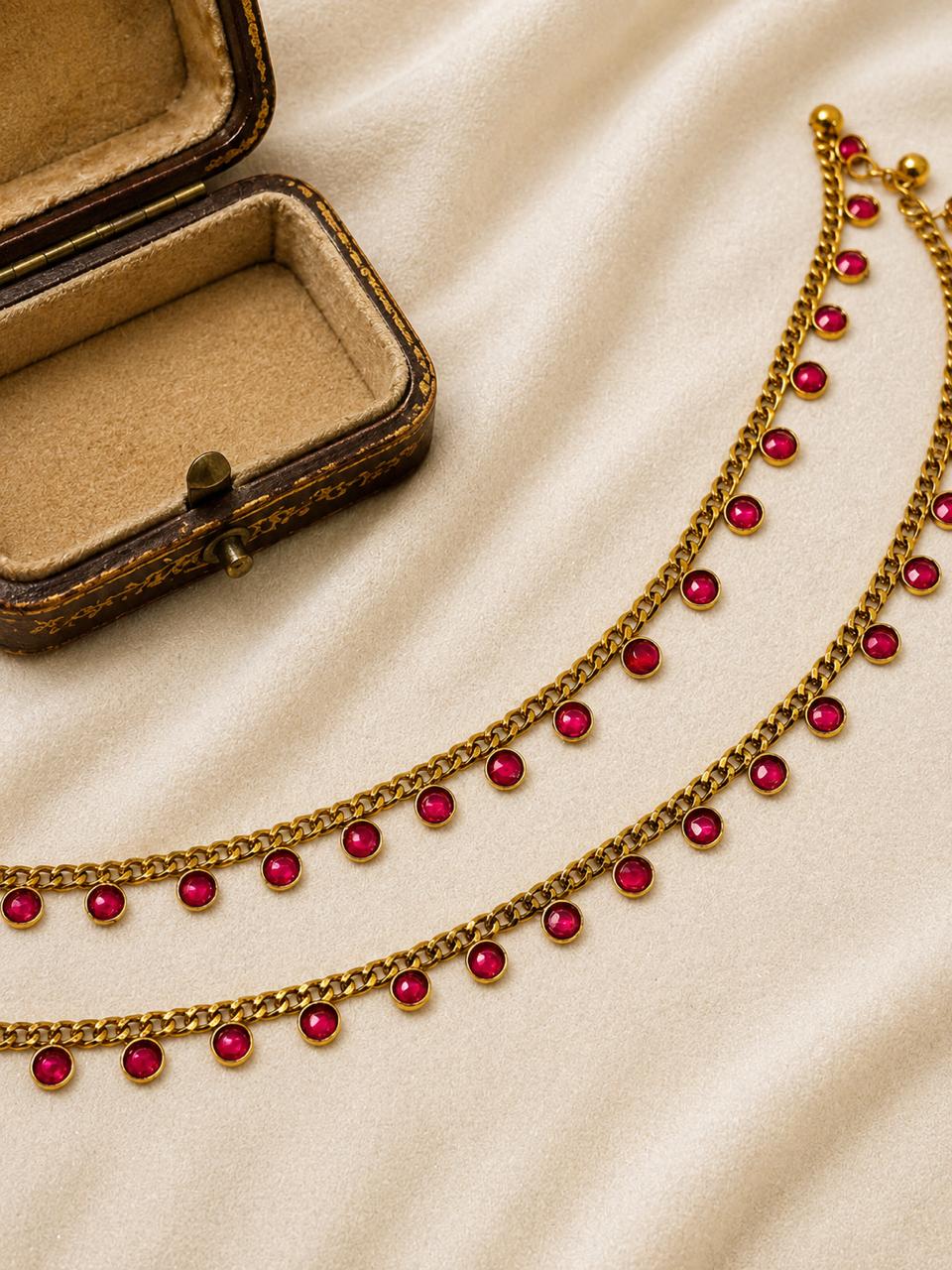 Ruby Drop Charm Anklet