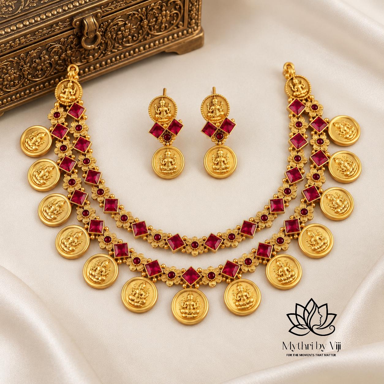 Double Layer Kasu Necklace Set - Image 2