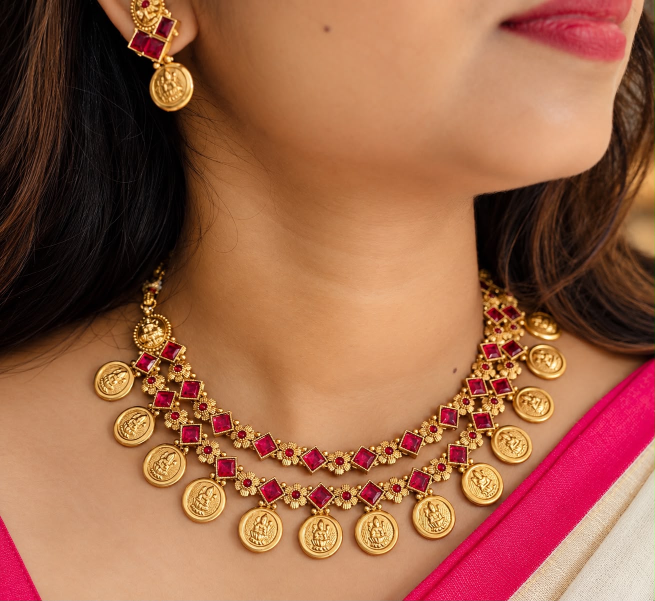 Double Layer Kasu Necklace Set