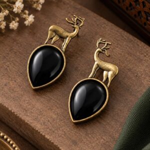 Deer Design Stone Drop Earrings