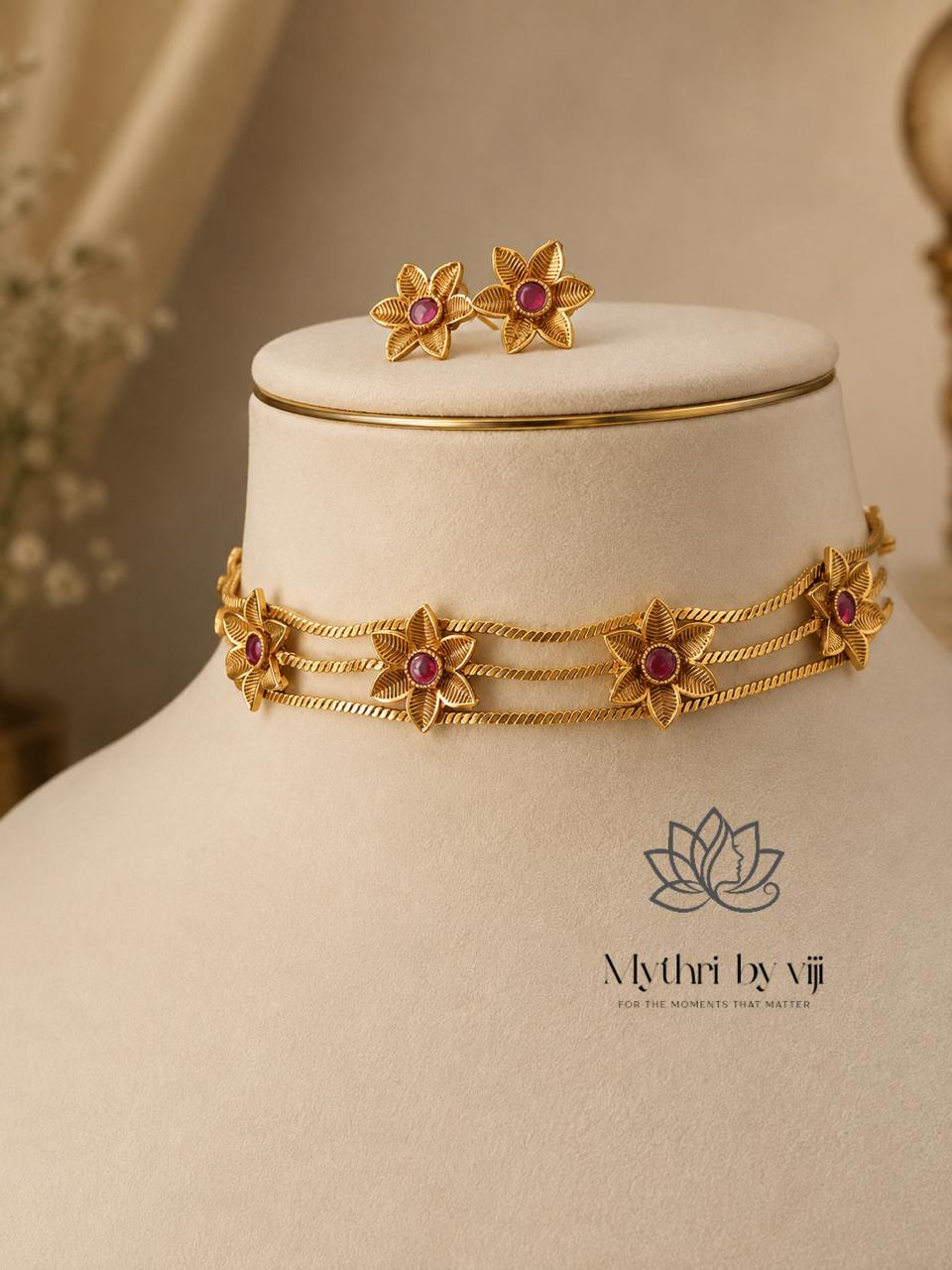 Aarika Floral Triple-Layer Choker